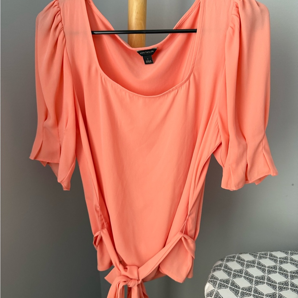 Ann Taylor Coral Blouse with Tie Accents